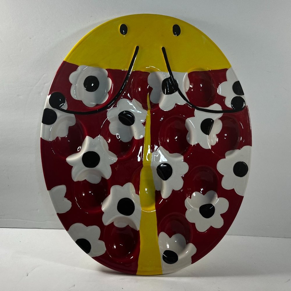 Lady Bug Deviled Egg Tray Daisy BW Warehouse Ceramic 12 count capacity Preowned
